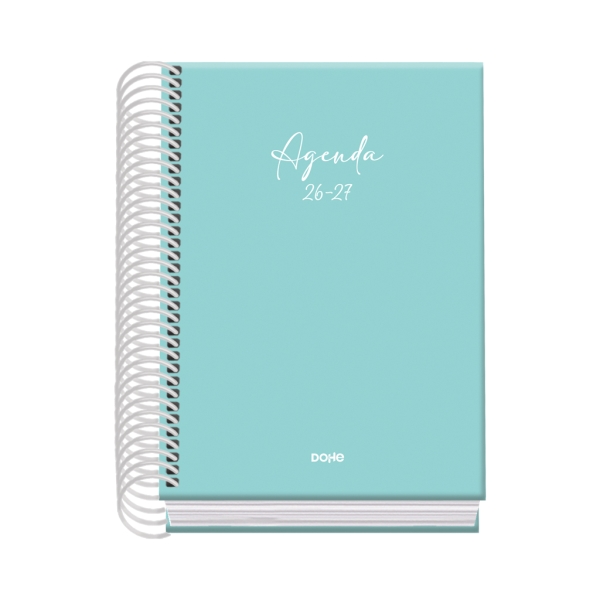 Dohe Basic Serenity Agenda Escolar 26/27 - Formato A6 - Dia Pagina - Papel Offset Ahuesado 70g - Cubierta de Carton Plastificado - Espiral Metalica - Goma - 12x17x3cm - Color Verde