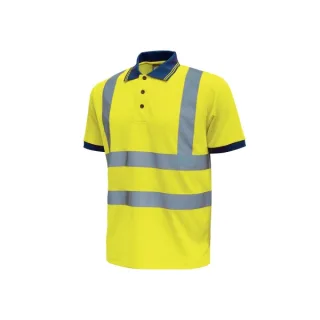 Upower Neon Polo de Manga Corta con Detalles Reflectantes - Talla 2XL - Cuello Tres Botones, Banda para el Sudor, Ventilaciones Laterales, Proteccion DPI2, Transpirable - Color Amarillo Fluo