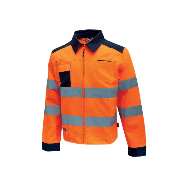 Upower Glare Chaqueta Funcional con Bolsillos Multifuncionales - Talla 2XL - Puños Ajustables, Rayas Reflectantes, Triple Costuras, Proteccion DPI2, Certificacion CE - Color Naranja Fluoresc