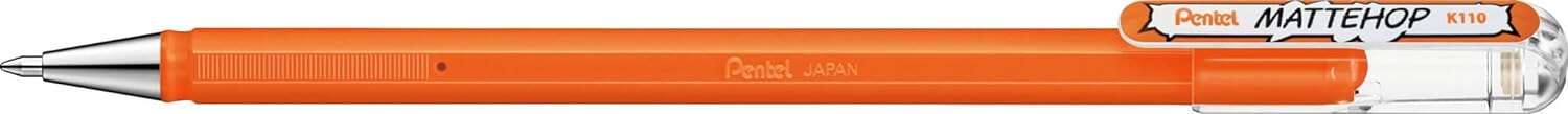Pentel Mattehop Boligrafo de Bola - Punta 1mm - Trazo 0.5mm - Tinta de Gel Opaca - Fabricado con 55% de Materiales Reciclados - Color Naranja · Pack de 12 uds.