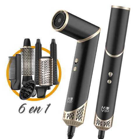 Muvip Ultimate Experience Profesional 6 en 1 Herramienta de Secado y Peinado - 1500W - Accesorios para Rizar, Cepillar y Alisar - 3 Configuraciones de Calor y 2 de Ventilador -Funcion de Ion