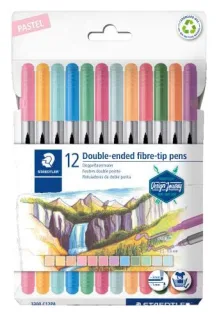 Staedtler 3200 Pack de 12 Rotuladores de Doble Punta - Resistente a la Presion - Colores Pastel Surtidos