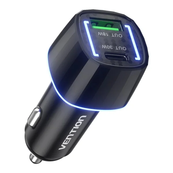 Vention Cargador de Coche para Smartphone - 48W - USB-C - USB-A - Power Delivery 3.0 - Qualcomm 3.0 - Color Negro