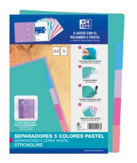 Oxford Strongline A4 Separadores 5 Posiciones - 4 Taladros - Cartulina 200gr - Colores Surtidos · Pack de 25 uds.