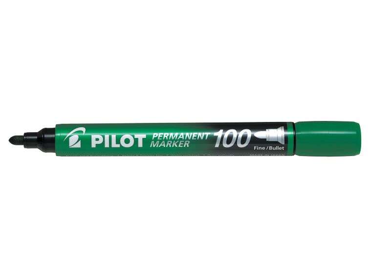Pilot Rotulador Permanente 100 - Punta Fina de Bala 4,5mm - Trazo 1mm - Color Verde · Pack de 12 uds.