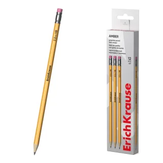ErichKrause Amber 101 Pack de 12 Lapices de Grafito con Goma de Borrar - Mina HB - Cuerpo Hexagonal - Color Amarillo