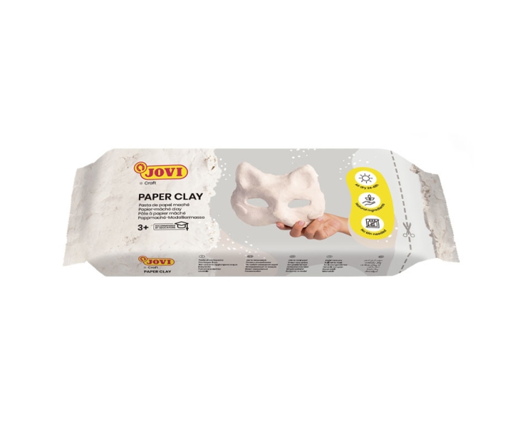 Jovi Paper Clay Pasta de Papelmache 170gr - Lista para Usar - Secado al Aire - Ligera y Facil de Modelar - No Mancha - Ideal para Figuras y Mascaras - Color Blanco