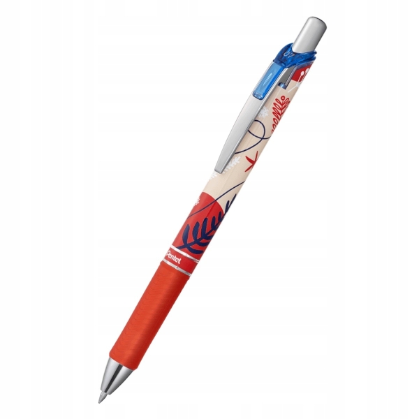 Pentel Energel Boligrafo de Tinta Gel Retractil 0.7mm - Trazo 0.35mm - Recargable - Grip de Agarre - Tinta Color Azul - Diseños Florales Japoneses · Pack de 12 uds.