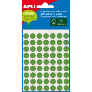 Apli Minibolsa de 288 Etiquetas Redondas Ø 8mm - 3 Hojas por 96 Etiquetas - Adhesivo Permanente - Color Verde