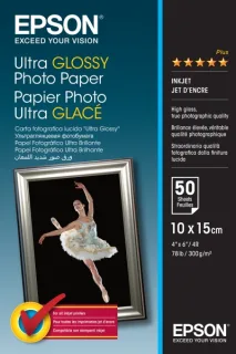 Epson Ultra Glossy Photo Pack de 50 Hojas de Papel Fotografico - 10x15cm - Gramaje de 300g/m2 - Acabado Brillante - Compatible con Impresoras Inkjet - Color Blanco
