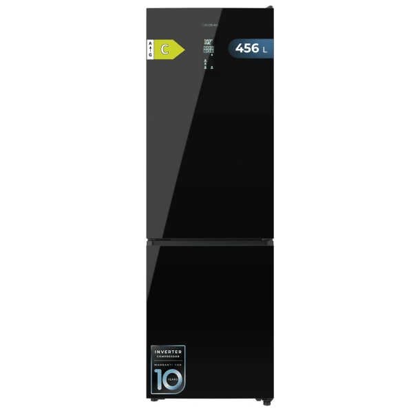 Cecotec Bolero CoolMarket Combi 456 Black Glass C Frigorifico Combi - Capacidad 456L - Compresor Inverter - Puerta de Cristal - Silencioso - Frio Envolvente - Clase C - 201x59.5cm - Color Ne