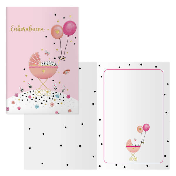 Dohe Cochecito Pack de 6 Tarjetas de Felicitacion para Nacimientos - 11.5x17cm - Impresas a Todo Color - Estampaciones con Pelicula de Color - Estampacion en Seco - Papel Offset Blanco de 30