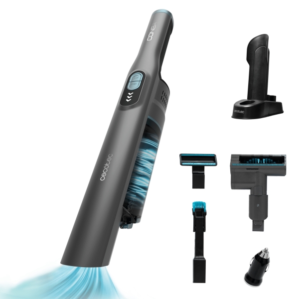 Cecotec Conga Rockstar Micro Clean and Car Aspirador de Mano - 210W - 20kPa - Autonomia 40min - Incluye Cargador Coche 12V - Modos Eco y Turbo - Kit de Accesorios Completo - Color Negro y Az