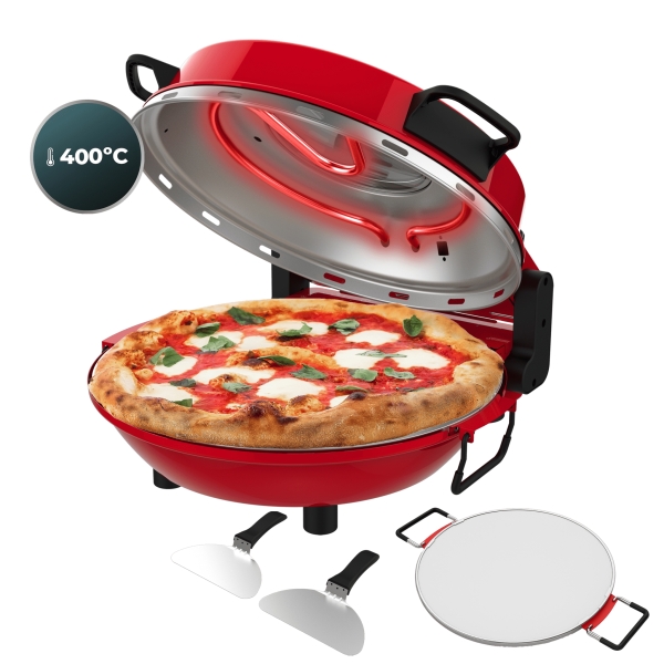 Cecotec Fun Pizza and Co Mamma Mia Window Horno Electrico para Pizzas - 1200W - Ventana de Visualizacion - Temporizador - Temperatura Ajustable - Resistencias Superior e Inferior - Color Roj