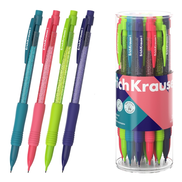 ErichKrause Reef Portaminas - Mina HB de 0.5mm - Goma de Borrar Integrada - Ergonomico - Colores Surtidos · Pack de 24 uds.