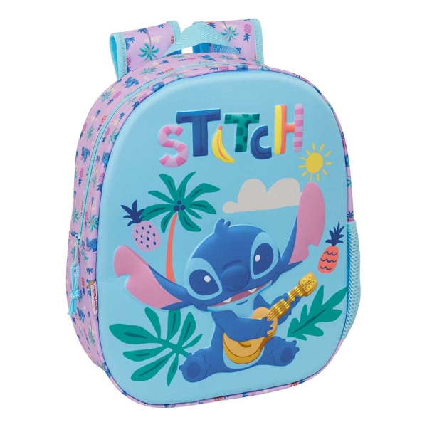 Safta Stitch Mochila 3D - Portabotellas - Hombreras Acolchadas - Asa de Mano Superior - 27x33x10cm - Color Azul Pastel