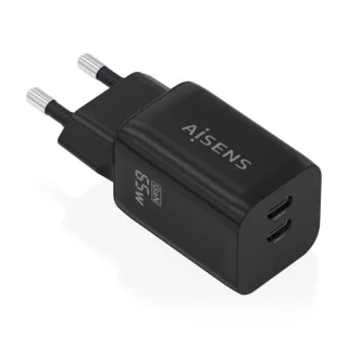 Aisens Cargador Gan 65W - 2xUSB-C PD3.0 QC4.0 - Color Negro