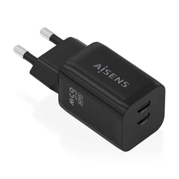 Aisens Cargador Gan 65W - 2xUSB-C PD3.0 QC4.0 - Color Negro