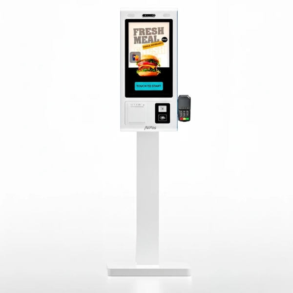 AVPos Kiosko Autoservicio Suelo FK27 - 27 Pulgadas Tactil - I5 10th - 8GB Memoria - SSD 256GB - Escaner 2D - Impresora Termica - WIFI - Color Blanco