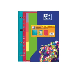Oxford Live & Go Carpeta Europeanbinder A4+ con Recambio Cuadricula 5x5 + Separadores + Sobre Multitaladro - Ideal para Organizar Documentos - Colores Vivos Surtidos · Pack de 10 uds.