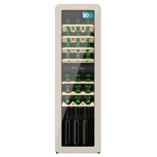 Cecotec Bolero GrandSommelier Origin Duo 30 Hit Beige Vinoteca para 30 Botellas - Luz LED - Temperatura Regulable - Estilo Retro - Ventilador Interior - 120.5x36.6x47.6cm - Color Beige