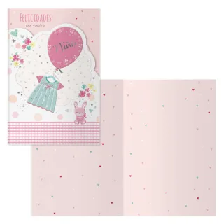 Dohe Conejo Pack de 6 Tarjetas de Felicitacion para Nacimientos - 11.5x17cm - Impresas a Todo Color - Estampaciones con Pelicula de Color - Estampacion en Seco - Papel Offset Blanco de 300gr