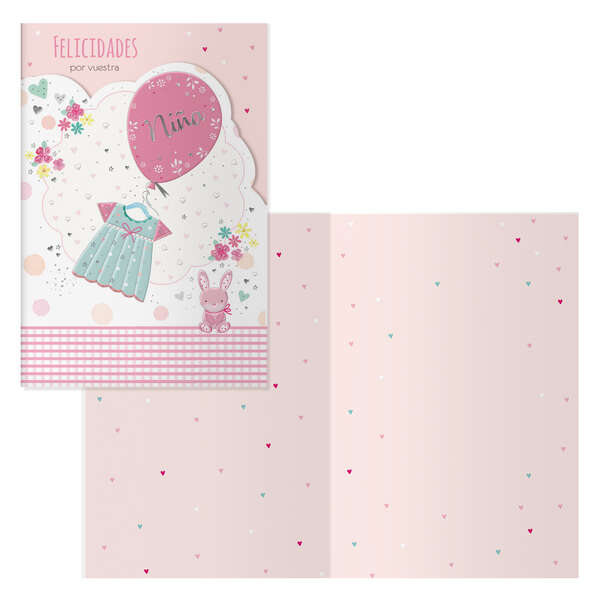 Dohe Conejo Pack de 6 Tarjetas de Felicitacion para Nacimientos - 11.5x17cm - Impresas a Todo Color - Estampaciones con Pelicula de Color - Estampacion en Seco - Papel Offset Blanco de 300gr