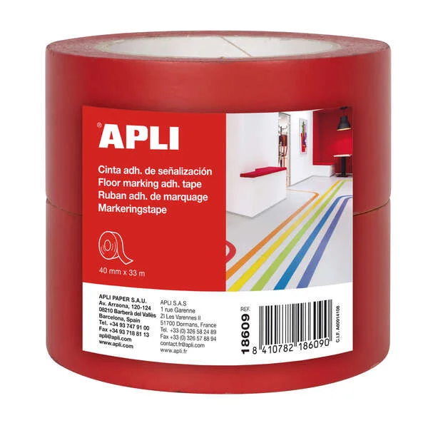 Apli Cinta de Señalizacion Adhesiva PVC 40x33mm 160Μm - Desbobinado Silencioso - Adhesivo Solvente - Resistente a Rayos UV