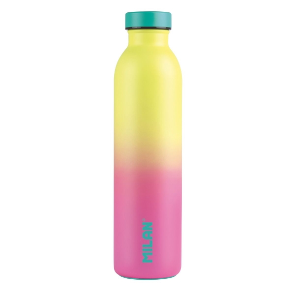 Milan Serie Sunset Botella Isotermica 0.59L - Doble Pared de Acero Inoxidable - Liquidos Calientes hasta 12h, Frios hasta 24h - Color Rosa/Amarillo