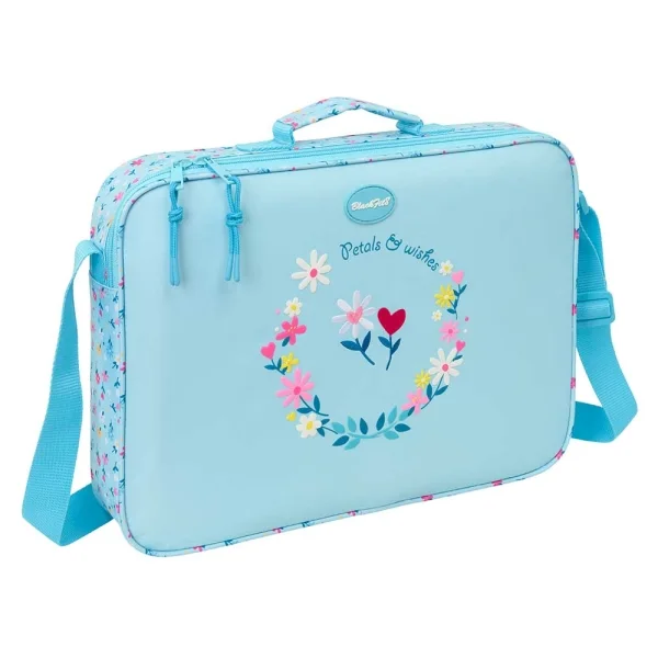 Safta Blackfit8 Petalos Maletin con Cremallera - Bandolera Ajustable - Asa Forrada - Doble Tirador - Fondo Semirigido - 38x28x6cm - Color Azul Claro
