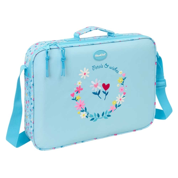 Safta Blackfit8 Petalos Maletin con Cremallera - Bandolera Ajustable - Asa Forrada - Doble Tirador - Fondo Semirigido - 38x28x6cm - Color Azul Claro