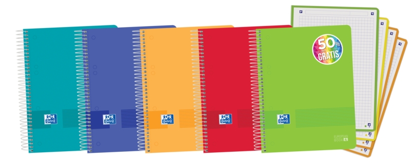 Oxford Live & Go A5+ Europeanbook - Tapa de Plastico - 120 Hojas - Colores Surtidos · Pack de 5 uds.