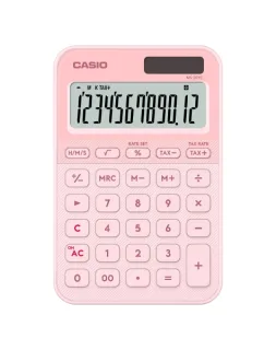 Casio SL-20YC Calculadora de Sobremesa con Pantalla LCD de 12 Digitos - Calculo de Impuestos, Porcentajes, Raiz Cuadrada etc... - Alimentacion Solar y Pilas - Color Rosa Claro