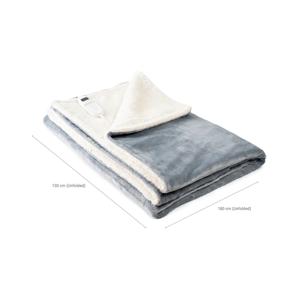 Innovagoods Heklet Manta Electrica - 160W - Cable 235cm - Temperatura Regulable - Temporizador - Apagado Automatico - Calentamiento Rapido - 130x180cm - Color Gris y Blanco