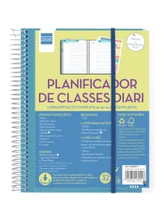 Finocam Organizacion Planificador de Clases sin Fechar en Catalan para Docentes - 1 Dia por Pagina - Formato 4º - 155x212mm - Tapas de Polipropileno - Papel de 80g/m2 - Espiral - Color Azul