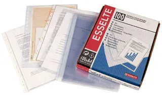 Esselte Caja de 100 Fundas Porta Documentos Multitaladro-16 - Tamaño Folio - 80 Micras - Cristal Liso Calidad Estandar - Transparente