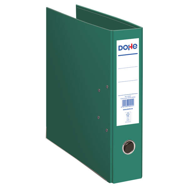 Dohe Ecofile Archivador de Palanca Tamaño Folio 320x285mm - Carton Rigido Forrado - Ollao, Rado, Tarjetero Adhesivo - Cantonera Larga Metalica - Color Verde