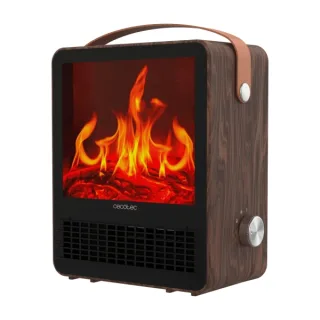 Cecotec ReadyWarm 1500 Ceramic Flames Calefactor Ceramico de Sobremesa - 1500W - Efecto Llamas - Termostato Ajustable - 2 Modos - Facil Control y Encendido - Color Madera Oscuro