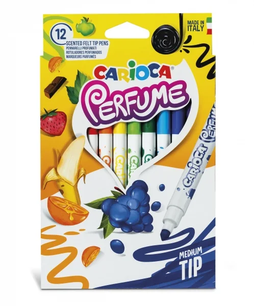 Carioca Xplosion Pack de 12 Rotuladores - Tinta Perfumada y Lavable - Aromas Naturales - Libre de Sustancias Alergenicas - Punta Bloqueada y Conica - Color Varios