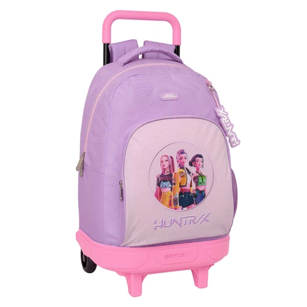Safta K-Pop Demon Hunters Iconic Mochila con Carro - Extraible - 33L - Portabotellas - Tarjeta de Identificacion Personal - Doble Tirador - Asa de Mano - Bolsillo Frontal - 33x45x22cm - Color Lavanda