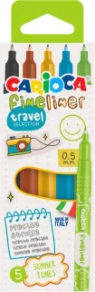 Carioca Fineliner Travel Pack de 5 Rotuladores - Punta Blanca de Acetal 0.5mm - Colores Surtidos
