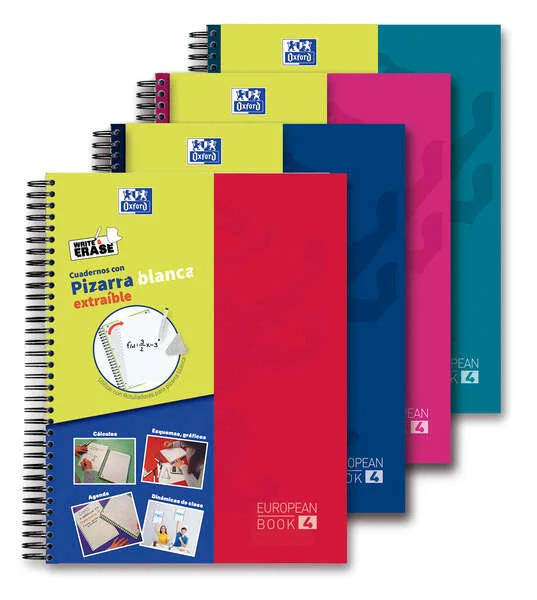 Oxford School Classic Write&Erase Europeanbook 4 - Tapa Extradura - Pizarra Blanca Extraible - 120 Hojas · Pack de 5 uds.
