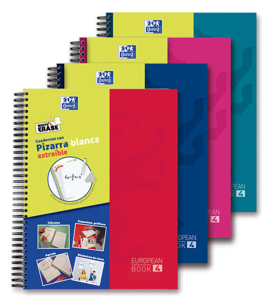 Oxford School Classic Write&Erase Europeanbook 4 - Tapa Extradura - Pizarra Blanca Extraible - 120 Hojas · Pack de 5 uds.