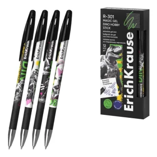 ErichKrause R-301 Magic Gel Stick Dino Hobby Boligrafo Borrable - Modelos Surtidos - Trazo 0.4mm - Tinta de Gel - Resistente al Agua - Secado Rapido - Color Azul · Pack de 12 uds.