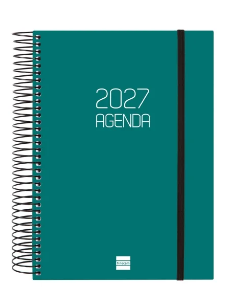 Finocam Espiral Basics Opaque Agenda - Anual 2027 - 1 Dia por Pagina - Formato E10 - 155x212mm - Espiral - Tapa de Polipropileno - Esquinas Microperforadas - Papel de 70g/m2 - Color Verde