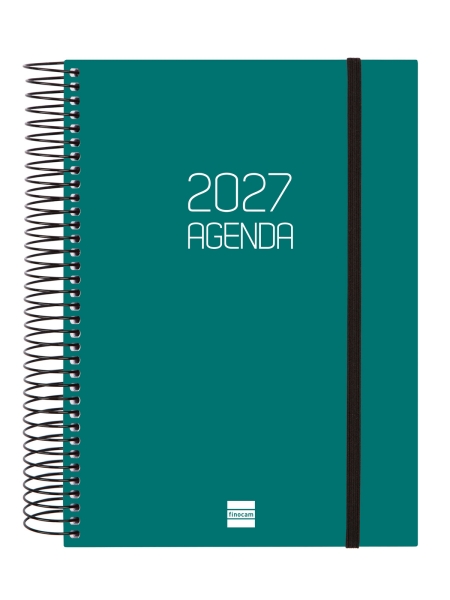 Finocam Espiral Basics Opaque Agenda - Anual 2027 - 1 Dia por Pagina - Formato E10 - 155x212mm - Espiral - Tapa de Polipropileno - Esquinas Microperforadas - Papel de 70g/m2 - Color Verde