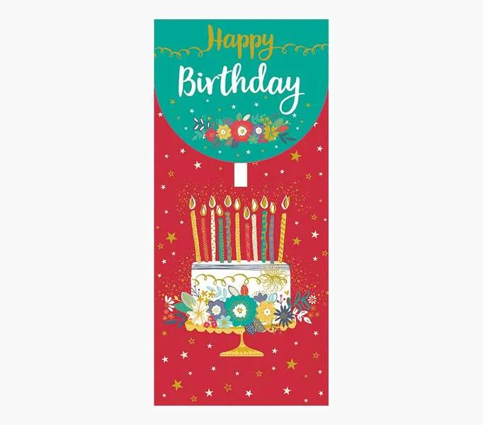 Pictura Tarjeta Money Cards - 9.6x21.3cm - Tematica Tarta de Cumpleaños - Embolsada Individualmente - Incluye Sobre Blanco - Papel con Certificacion FSC