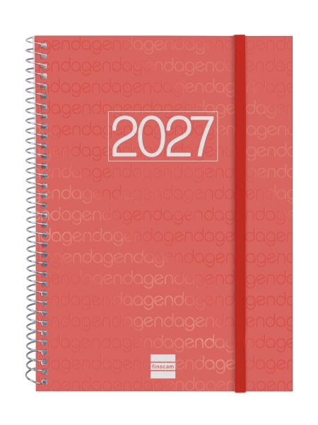 Finocam Espiral Basics Year Agenda - Anual 2027 - Semana Vista Vertical - Formato E10 - 155x212mm - Espiral - Tapa de Polipropileno - Esquinas Microperforadas - Papel de 80g/m2 - Color Rojo