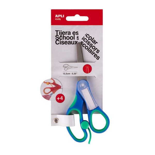 Apli Kids Tijera Escolar 13 cm - Punta Redondeada - Ergonomica - Espacio para el Nombre - Uso Ambidiestro - Color Azul