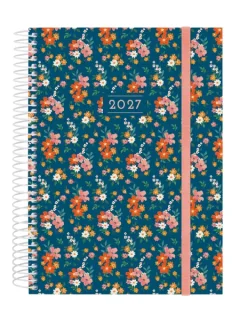 Finocam Trendy Design Collection Flora Agenda - Anual 2027 - 1 Dia por Pagina - Formato E10 - 155x212mm - Espiral - Tapa de Polipropileno - Esquinas Microperforadas - Papel de 70g/m2 - Multi